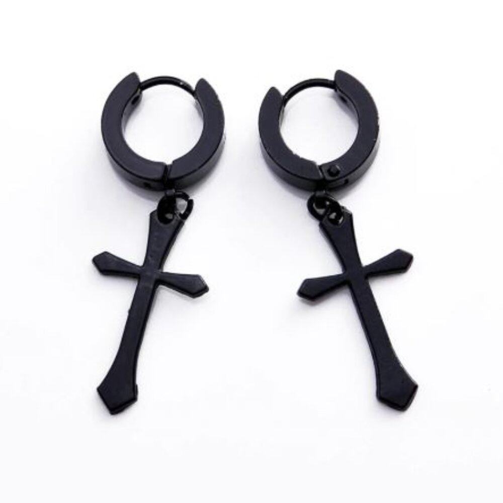 Black Dangle Cross Earrings